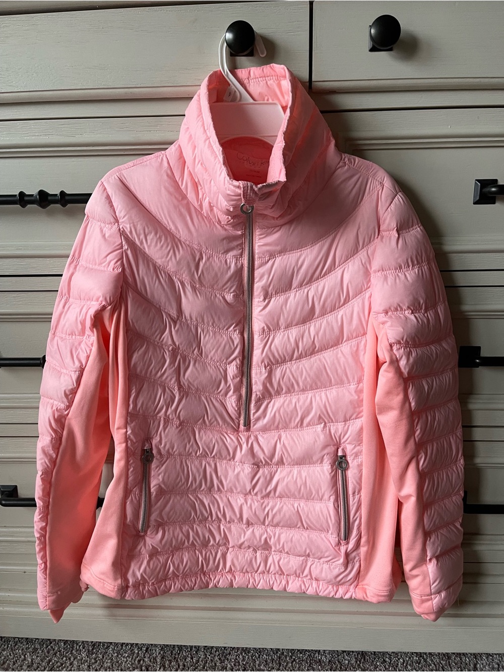 Calvin Klein coral Quilted Half-Zip Puffer Jacket